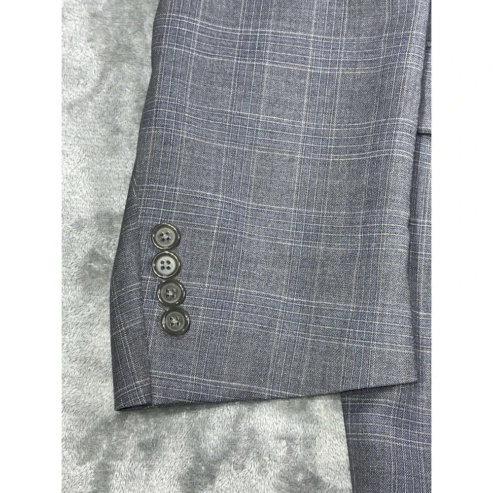 VTG Hart Schaffner Marx Sport Coat Sz 54L Blue Windowpane Wool Blazer Jacket NOS